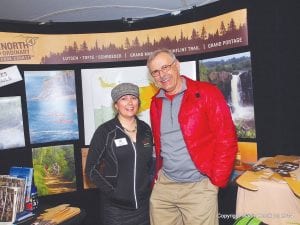 Kjersti Vick and Anna Klobuchar were busy promoting Cook County at the Oudoor Adventure Expo at Midwest Mountaineering in April. Martin Kubik of the Boundary Waters Advisory Committee, a group committed to the preservation of wilderness trails, paused for a photo with Vick. Kubik noted that they were doing a great job connecting with people, which was evident by the number of people walking around the event with moose horns from the Cook County Visitors Bureau booth.