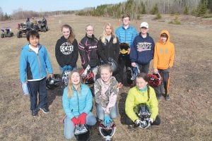 Eleven Cook County youths got a good start to a safe summer by taking Minnesota Department of Natural Resources (DNR) ATV safety training. Students studied safe and ethical riding with a DNR CD and in the classroom and then completed training with a field test. This year’s attendees were (L-R, front) Jaymie Kirk, Kasey Johnson, Abby Crawford. (L-R, back) Isaak Terrill, Jamie Johnson, Selien Morawitz, Lauren Thompson, Jaden Grivette, Trent Spry, Masen McKeever.