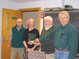 The Tait Lake Association was recognized at the June 13 Cook County Coalition of Lake Associations (CCCoLA) meeting for its work to create a safer community. (L-R) Cook County Firewise Coordinator John Saxhaug; County Commissioner Heidi Doo-Kirk; Tait Lake Association Board Member and Environmental Awareness/Firewise Committee Chair Peter Barsness; Friends of Tait Lake Representative and CCCoLA Treasurer Gary J. Maciejewski.