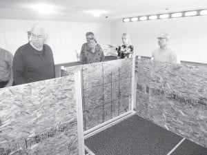 The Cook County North Shore Hospital board got to look at a mock-up of the potential dimensions of a care center room after the proposed renovation. (L-R) Tom Spence, Kay Olson, dsgw architect Rebecca Lewis, Justin Mueller. Board Member Sharon Bloomquist is in back. Additional public meetings will be scheduled to share information on the renovation with the public.