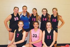 Cook County volleyball players traveled to St. Cloud last weekend to participate in the Star of the North Games. The 14-and-under team took 4th place out of 20 teams in the Gold Division. (L-R, front) Bryn Soland, Hanna Borson, Santina McMillan. (L-R, back) Abby Prom, Claire Sherburne, Jasmine Smith, Jamie Johnson, Raina Ryden.