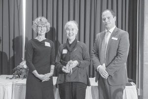 The Pie Place Cafe Cookbook: Food & Stories Seasoned by the North Shore was the 2014 winner of the Northeastern Minnesota Book Award in the general nonfiction category. The award was presented in a ceremony at the Kirby Ballroom at the University of Minnesota-Duluth. (L-R) Carla Powers, Duluth Public Library manager, author Kathy Rice, UMD’s Kathryn A. Martin Library Director Matt Rosendahl.