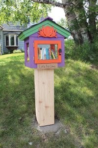 This whimsical addition to Lynn Arnold’s yard is a Little Free Library. Little“take a book, leave a book”structures like this are popping up all over the country. Arnold has ordered a permanent sign that will be added soon. But don’t wait until then—take a stroll and stop by the county’s first Little Free Library!