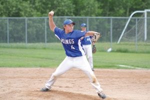 Above: Frankie Miller took to the mound for the Vikings against International Fall recently. Miller pitched a good game but the Vikings fell 7-0 in the contest.