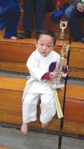 Nathan Erick Olsen is just 4 years old, but he is already an award-winning martial arts practitioner. He is pictured here with his trophy from the NCHA Karate Tournament this spring. Nathan took second place in his “Little Dragon” competition group! He is the son of Jessica and Daniel Olsen of Champlin, Minnesota and the grandson of Dave and Andrea Peterson of Grand Marais.