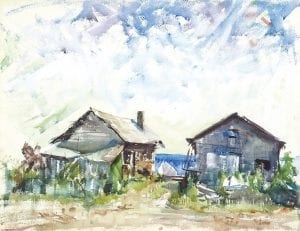 Much of the work of renowned artist Birney Quick featured local landmarks, like this painting of Eckel’s fish houses. Quick’s children are sharing a retrospective of his work at Johnson Heritage Post this summer in a show entitled A Quick Reflection.