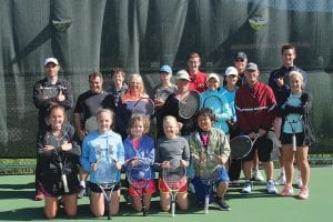 The recent three-day tennis camp hosted by the Cook County Tennis Association and the Cook County YMCA was a rousing success. (L-R, front) Travel Tennis Camp instructor Laura, Sophie Eliasen, Anna Heeren, Ella Sporn, Isak Terrill. (L-R, back) TTC instructor Scott Hansen, Mark Piovasana, Vaughn Swindlehurst, Deb Rosnow, Caleb Phillips, Mona Portelance, TTC instructor Andy, Charlene Dulacka, Millie Weselak, John Coupland, Jim Pattison, TTC instructor Josh, and TTC instructor Ali. (Not pictured Hazel Oberholtzer, Andy Kern, Sandra Bazaluk and Vivien Haberern.)