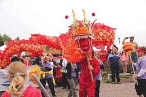 After the parade all the teams and a huge crowd of fans gathered for the traditional “Waking the Dragon.” Grand Marais City Councilor Tim Kennedy had the honor this year.