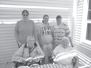 The residents at North Shore Care Center enjoy five picnics during summer. The 4th of July brought in many families and friends. The picnic was a family gathering for brother and sister, Herman Hendrickson and Bernice LeGarde, in front. (L-R, back) Alona Henrickson, Louise Burnett, Norma Jo Roth.