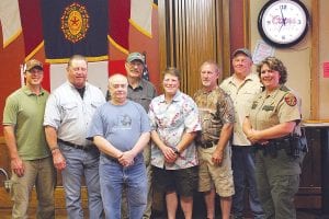 The Minnesota Department of Natural Resources (DNR) recently hosted a dinner at the American Legion in Grand Marais to update volunteer safety instructors and local conservation officers and to thank them for taking the time to teach safety and ethics in the DNR safety programs. (L-R) Thomas Wahlstrom, Eric Thomas, Chuck Silence, Bob Sopoci, Mary Manning, Kim Linnell, Darin Fagerman, Regional Training Officer Shelly Patten.