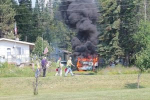 A recreational vehicle (RV) owned by Lawrence Scully of Grand Marais was destroyed by fire on Friday, August 8, 2014. The fire is being investigated by the state fire marshal.