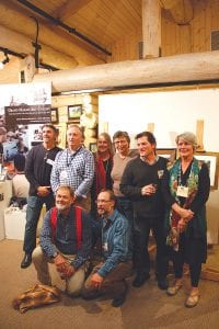 The opening reception of the Plein Air exhibit at the Johnson Heritage Post was a wonderful event celebrating the winners of the Grand Marais Art Colony Plein Air competition. (L-R, front) David Gilsvik (3rd Place: Main Category, People’s Choice Award, and Red Suspender Award), Matt Kania (Red Suspender finalist). (L-R, back) Andy Evansen (1st Place: Night Paint and Honorable Mention: Main category), Bob Upton (1st Place: Main Category and Honorable Mention: Night Paint), Lisa Stauffer (Honorable Mention: Main Category), Paula Gustafson (2nd Place: Main Category), Christopher Copeland (1st Place Quick Paint), and Bonnie Paruch (Juror) (Not pictured Tom Dimock (Honorable Mention: Quick Paint).