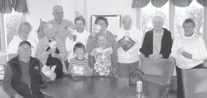 A great time was had by all of the participants in the recent “Treat Feast” bingo at the Senior Center. A few of the lucky Cash Bingo winners were (L-R, front) Pete Halle, Molly Quello, Kamryn Johnson. (L-R, back) Shirley Ellquist, Irene Peterson, Bill Shaffer, Susan Shaffer, Renette Pearse, Betty Larsen, Gladys Anderson and Nona Smith.