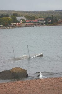 Big winds kicked up waves in the Grand Marais harbor on Monday, October 6, lifting this dock off its moorings in the harbor. The park crew rescued the dock—which wasn’t damaged—and put it away for the winter.