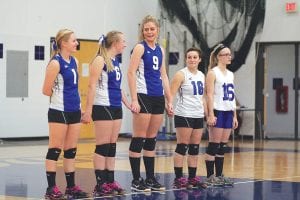 Before the game against South Ridge five seniors were honored for their dedication to CCHS volleyball. (L-R) Morgan Mixdorf, Jami Sjogren, Britta Andress, Carrie Palmer and Selien Morawitz.