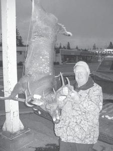 The current leader in antler size category in the Buck’s Hardware Big Buck Contest is Mike Quaife of Grand Marais with this buck with an antler spread of 21¾ inches. Currently in the lead for weight is Colton Furlong with a buck weighing in at 224.2 pounds.