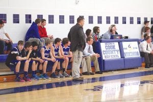 Second-year basketball Head Coach Pat Eliasen watched intently as his defense set up against the Silver Bay Mariners in a game played last year at home. The Vikings sport a young team this year, but Eliasen is excited for his players to begin games and grow their skills and develop teamwork throughout the season.