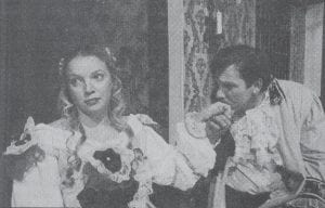 For years the community has looked to the Grand Marais Playhouse for entertainment. One of the first productions in the new auditorium in the Arrowhead Center for the Arts was The Miser. Teri Lee Eicher was Elise, pictured here with her suitor played by Andy Wallace. The play was previewed in the February 14, 2000 issue of the Cook County Star.