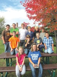 The Knowledge Bowl Team is (L-R, front) Emma Gesch, Jessica MacCudden. (L-R, middle) Lance Bartol. Kestrel Pollock, Adam Dorr, Trent Spry. (L-R, back) Jack Peck, Tristen Bockovich, Leif Anderson, Jack Haussner, Connor Somnis, Levi Sheils.