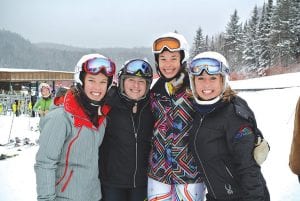 Above: Senior co-captain Melanie Stoddard and teammates Madysen McKeever, Alyssa Martinson and Morgan Weyrens-Welch enjoyed the scrimmage at Lutsen Mountains. Left: Cook County High School Alpine team senior co-captain Ava McMillan with her skiing sister Santina McMillan.