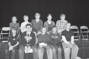 Competing in the challenging National Geographic Geography Bee on Friday, December 19 were (L-R, front) Kestrel Pollock, Geography Bee Champion Jack Peck, Adam Dorr, Levi Sheils, Thomas SwanSon. (L-R, back) Hazel Oberholtzer, Dillon Sjogren, Ethan Sporn, Genevieve Neuwirth, Leif Anderson.