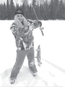 Last Saturday was a nice day to get out and do some ice fishing and that’s just what Wellesley Howard-Larsen did. Wellesley got a small walleye and a nice keeper northern out of Elbow Lake before the bite was gone and no more fish were to be had. She caught her fish jigging a lure on a high-tech Sponge Bob fishing pole.