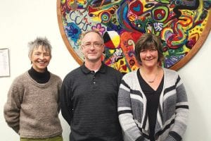 The new and returning School District 166 school board members—Deb White, Chris Goettl and Jeanne Anderson— posed for a photo after taking the oath of office on Monday, January 12, 2015. Superintendent Beth Schwarz administered the oath and thanked the board members for their willingness to serve the community’s children.