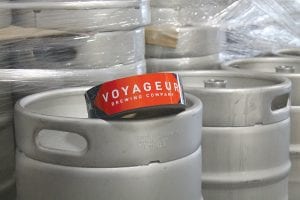 The distinctive Voyageur Brewing Company logo—seen here ready to adorn beer kegs—will soon be a familiar sight on the North Shore and throughout the region.