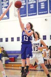 Getting a good look at the hoop, Hannah Toftey showed her good shooting form on this attempt for two points against Esko. Unfortunately the ball rimmed out.