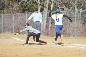 In mid-flight, senior Jami Sjogren, No. 6, gave it her all but couldn’t quite beat the throw to first base. The Vikings have lost their last three games but hope to turn it around this week in games against Esko at Esko and Ely, who they play at home on Saturday, May 2 at noon at the Rec Park.