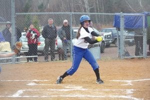 Left: The Vikings’ new second baseman, Hanna Borson, got a piece of this ball against Silver Bay and reached base on an error. Above: Alyssa Spry had a great game playing center field against the Mariners. Here she is relaying the ball into second base, holding the Mariner batter to a single.