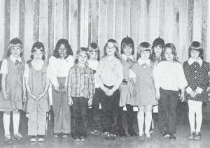 A Brownies Investiture ceremony was held Oct. 11, 1979 at Bethlehem Lutheran Church for 11 new members of the Brownie troop. The girls, 6 and 7 years of age and in the first grade, include, from left, Julie Horen, Lisa Adams, Sara Kidd, Lisa Benson, Julie Larsen, Kari Carlson, Shelly Peterson, Betsy Crosby, Katie Smith, April Hagen and Molly Sommerness. Mrs. Dale Peterson and Mrs. Judy Adams served as adult leaders of the troop.