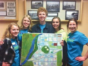 The Cook County Envirothon team with part of their project, a mock up of a fictional town that needed to improve its forest area. Students had to research and find solutions and then present their ideas to a panel of judges. (L-R) Linnea Henrikson, Lucy Callender, Andy Kern, Claire Sherburne, Maya McHugh.