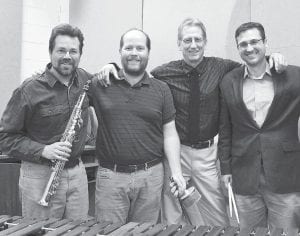 Above: There will be a wonderful collaboration at the Arrowhead Center for the Arts on Saturday, July 11. Above: The Sky Blue Jazz Ensemble (L-R) Erik Hahn, Mike Roth, Mike DeBevec, and Brett Jones are taking the stage with the talented Sam Miltich.