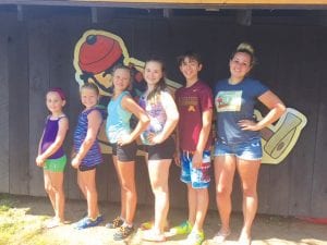 A great lineup of rollers! (L-R) Lexi Plummer, Bianca Zimmer, Taylor Everson, Paige Everson, Dominic Wilson, Wellesley Howard-Larsen. The North Shore Rollers had a great time at the Namekagon River Roll, where they log roll not in a tank or pool, but the river.