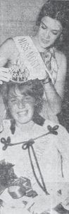 Kristin Sjoberg, daughter of Mr. and Mrs. Ray Sjoberg Jr., was crowned the new Miss North Shore during Fisherman’s Picnic festivities in August 1970. Mary Jane Hedstrom, former Miss North Shore, is shown here relinquishing her crown. Dennis Anderson of WDIO emceed the coronation procession of candidates and attendants.