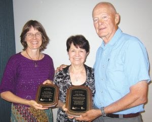 A fond farewell. Out-going North Shore Health Care Foundation Board Member Judy Meath was recently recognized for her leadership in the Care Partners program. She is leaving the area to be nearer to family. (L-R) Kay Grindland, Judy Meath, John Bottger.