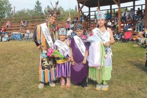 The 2015 Grand Portage Royalty (L-R) Senior Brave Christopher LeGarde, Junior Princess Alexis Denny, Junior Brave Hunter Childs, and Senior Princess Samantha Scalise.