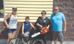 The Cook County chapter of the Minnesota Deer Hunters Association (MDHA) held a raffle with the drawing held during Fisherman’s Picnic. Winning the BMX bike was Jen Spry—just in time for her son Caiden’s birthday! Winning the Husqvarna 455 rancher chainsaw was Donna Lunke, who is going to sell the saw and donate the money back to MDHA. Nate Sheils won the $100 cash prize. MDHA expressed appreciation to raffle supporters Steve’s Sports, Superior North Outdoors and Juice Plus. The annual MDHA banquet in Cook County will be held Saturday, October 10 at the Cook County Community Center.