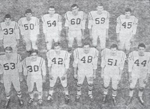 Seen here are the Cook County High School Vikings’ 12 seniors before their last home game on Oct. 21, 1965. Front row from left are Steve Benson, Bill Fiore, Rick Tofte, Darrell Smith, Glenn Adams and Charles Lewis; from left in back row are Jim Furlong, Ken Kimball, Dick Dorr, Dave Johnson, Howard Hedstrom and Rick Goodell. The Vikings defeated Proctor by a score of 14-6.