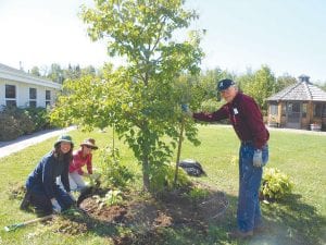 The Grand Marais Garden Club was quick to respond to transplant perennial plants at the Care Center last week just in time before the construction project begins. The crew of eight got the job done in two hours. Some of the crew are pictured here: Helen Muth, Cathy Hawkinson and Mike Carlson.