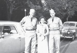 Above: Private First Class Don Sivertson (right) with his wife Mary and friend Private McClusey seeing the Washington, D.C. sights while stationed there in 1951. Left: Paul Sivertson (left) accompanied his father, Don Sivertson on the June 2015 Honor Flight.