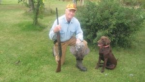 Brooks the chocolate lab/Brittney became part of the Piepho family last year. He was too young to bird hunt last year, but now at nearly two years old, he is catching on nicely. His owner Butch Piepho of Lutsen said he’s been taking his shotgun along on morning walks since the start of the season for ruffed grouse. Last week he bagged a bird and Brooks went after it, picked it up and brought it right back to his owner. Butch Piepho was rightly proud of the young dog and said, “Watch out, pheasants!”