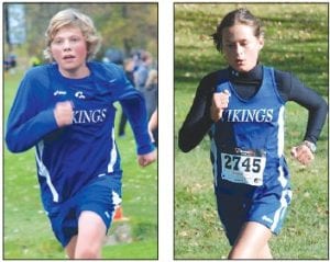 Steadily improving Lyndon Blomberg (left) shows good form while Louise Ramberg pushes hard to the finish line at the Swain Invitational.