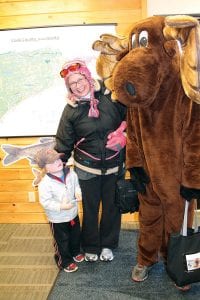 It was Moose Madness in Grand Marais on October 16-18, 2015 and everyone enjoyed seeing “Murray the Moose.” Shelby Anderson of Grand Marais and her grandson Tyler Bridgeman visited with the big critter at the Grand Marais Information Center, which for the weekend was “Moose Central.”