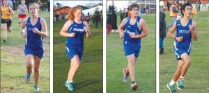 Training hard throughout the season has resulted in great improvement in running fast times for these CCHS cross country runners. Starting on top from L-R: Page Gries, Chloe Blackburn, Doran Acero, JRon Tamanah and left, Tate Crawford.