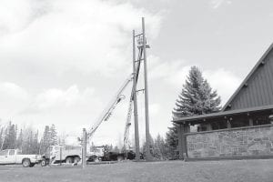 Ring out the good news. Last week the bell tower at St. John’s Catholic Church was put back in place. Workers from Highline Construction, Inc. of Paynesville, Minnesota erected the tall poles and re-installed the church bells.