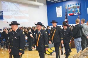 Thank you, veterans! There were a number of community events honoring Cook County veterans on Wednesday, November 11, 2015. The American Legion Post 413 Honor Guard participated in the Cook County High School Veterans Day Program. After posting the flags, Legion members took their seats of honor. (L-R) Bob Mattson, Orvis Lunke, Ron Wilson, James Ford.