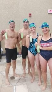 Left: Still swimming fast (L-R) Mark Abrahamson, Jeff Cadwell, Emily Lien and Lee Bergstrom.