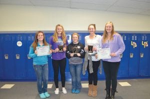 Viking volleyball players earning post-season honors were (L-R) Alex Slanga, Meredith Sutton, Maddy Roy, Linden Sutton, and Lily Gruber-Schulz.